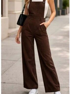 Cider brown corduroy overall wide leg jumpsuit 0XL US 12/14